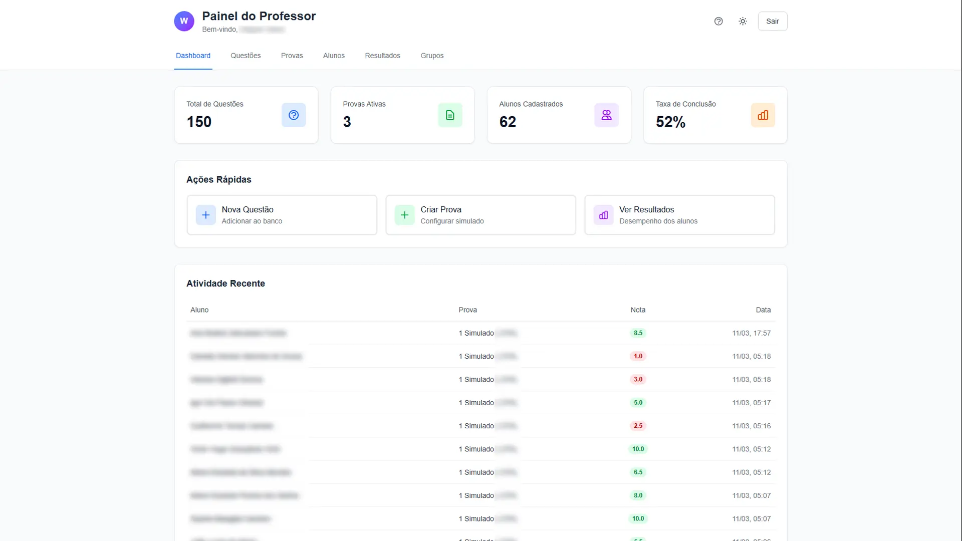 Imagem de capa do projeto Sistema de Simulados e Provas